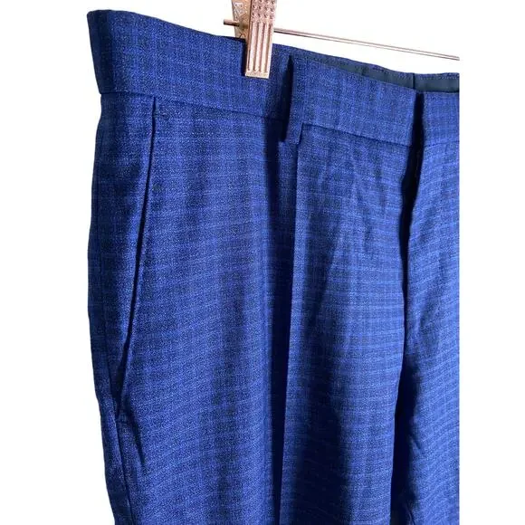 Hugo Boss Suit Pants Slim-Fit 100% Virgin Wool Blue Windowpane Plaid Size 42R US Men